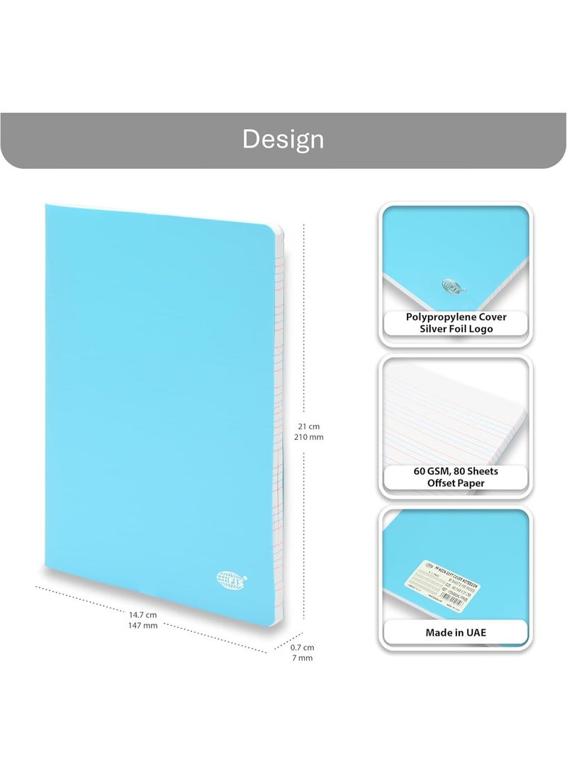 FIS Soft Cover Notebook, A5 Size (148x210mm), PP Material, Glued Binding, 80 Sheets White Paper, 4 Line Single Ruled, Pack of 5, Neon Blue – FSNBA54LPPNBL - Image 3